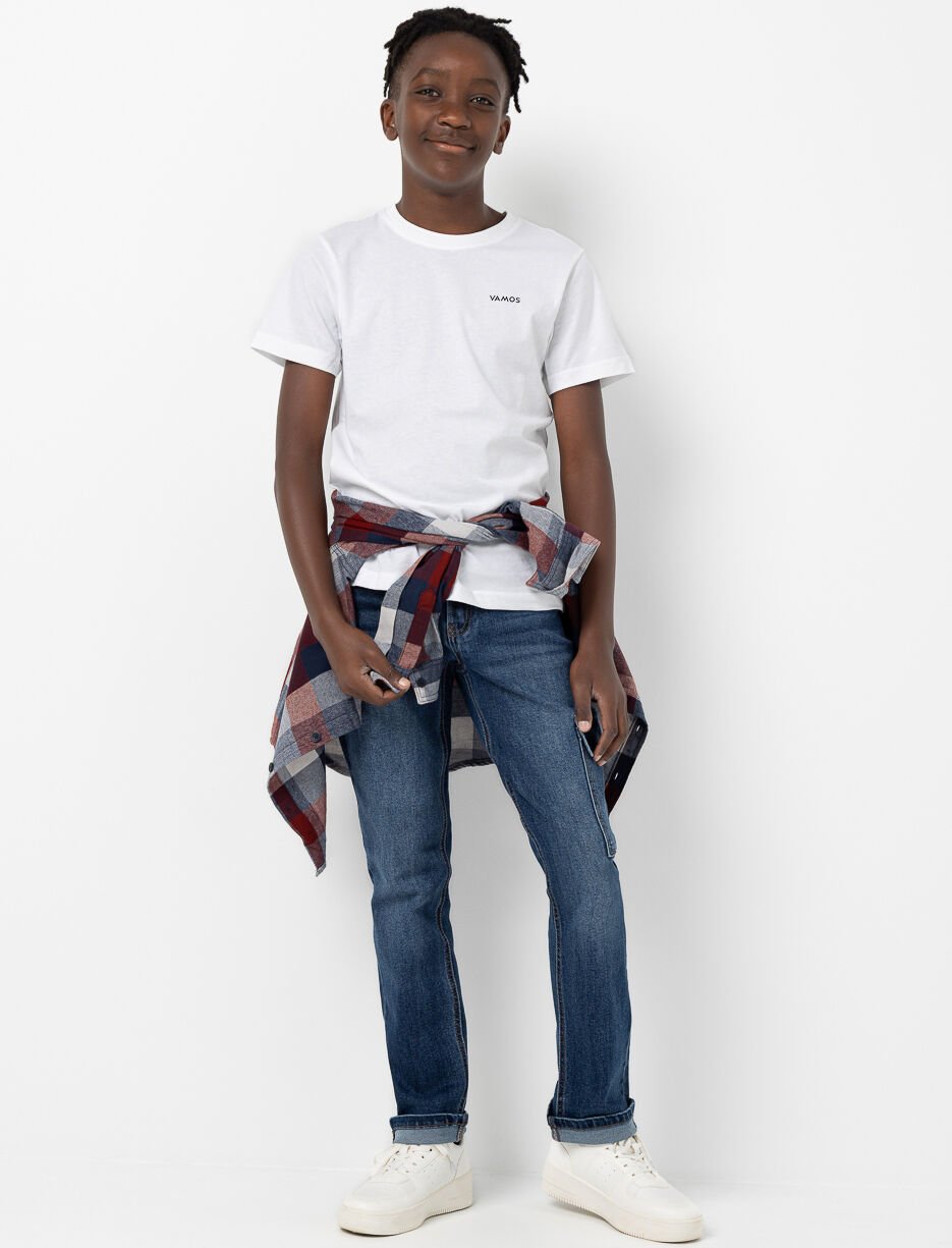 Straight-leg Jeans with Cargo Pocket and Rolled Hem