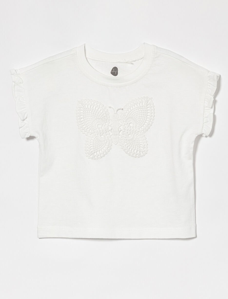 Cropped Ruffled-sleeve T-shirt