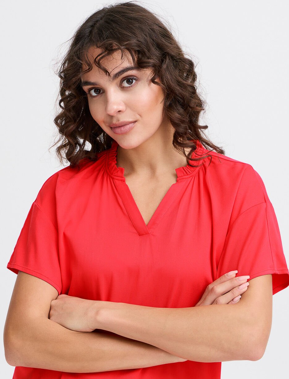 Solid Split-neck Blouse