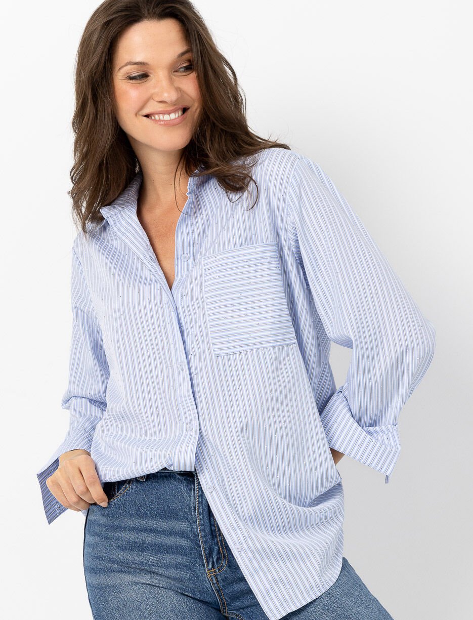 Chemise à rayures à strass