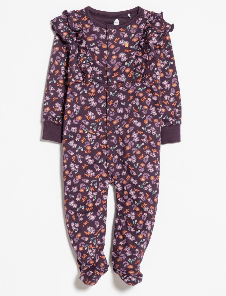 Pyjama 1 pi&egrave;ce &agrave; volants en coton bio