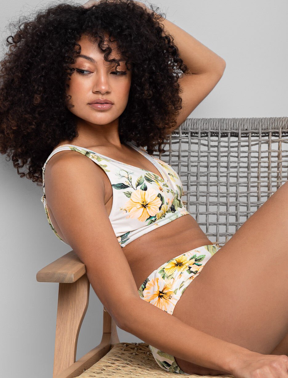 Printed Mesh Detail Bikini Top