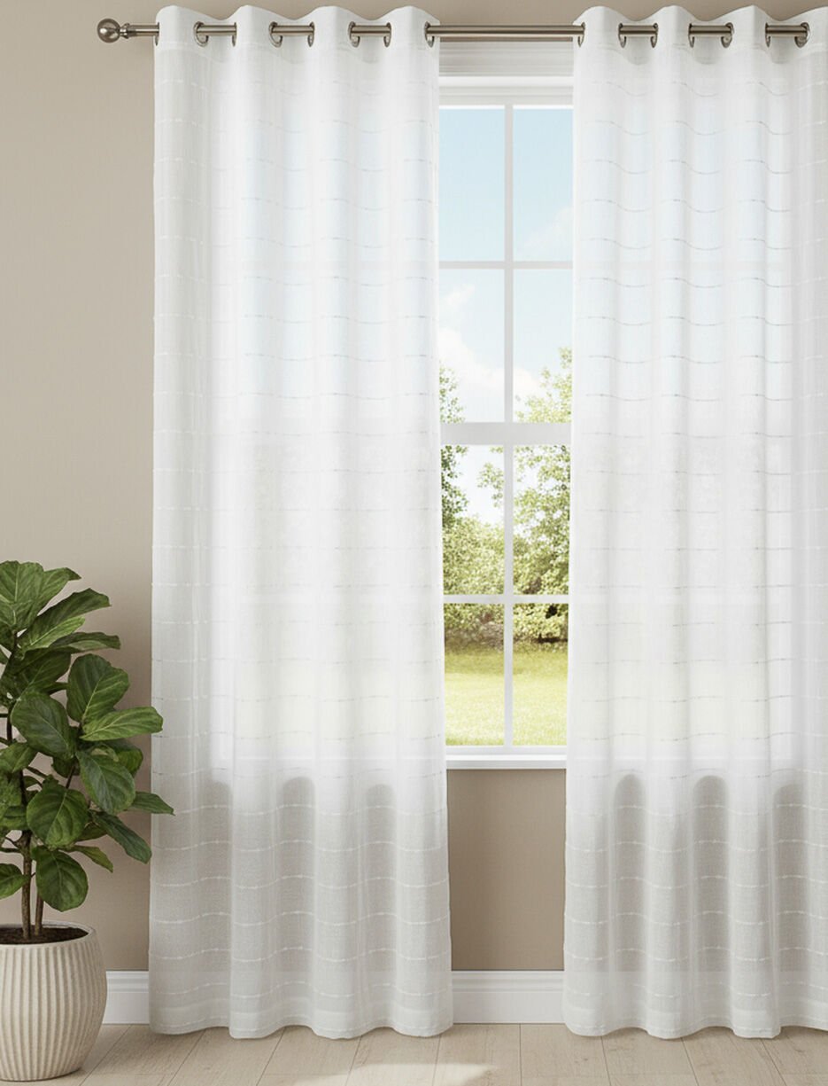 Panneau de rideau voilage &agrave; rayures pointill&eacute;es