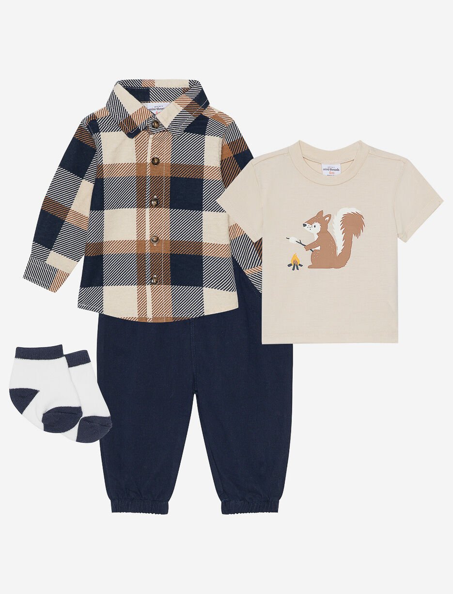 3-piece Set Plaid Shirt and T-shirt