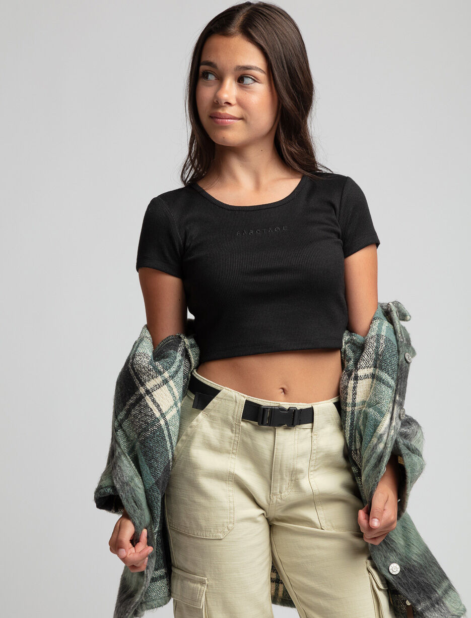 Cropped Rib-knit T-shirt