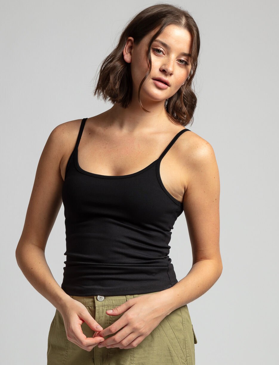 Solid Tank Top with Thin Straps
