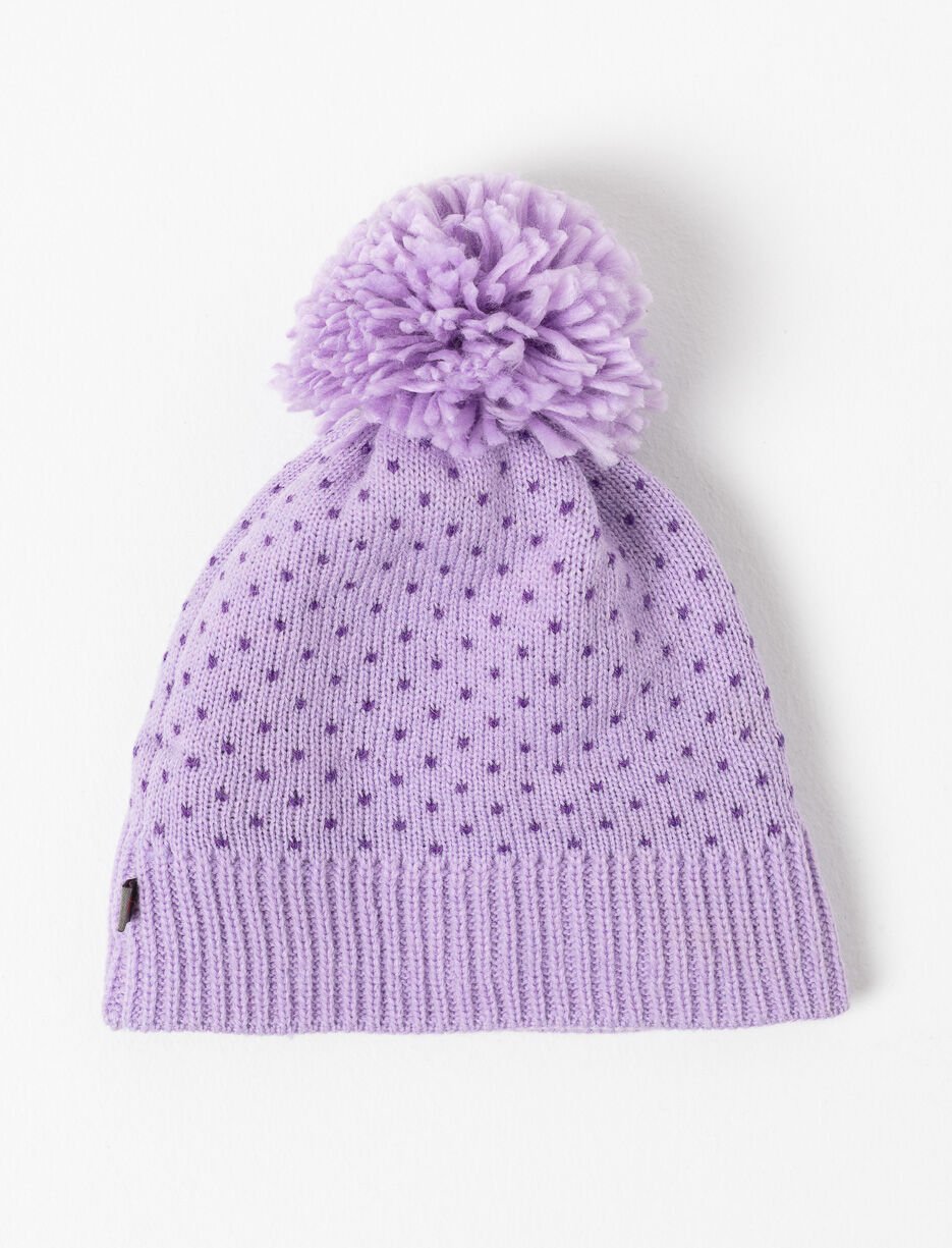 Knit Beanie with Pompom and Heart Print
