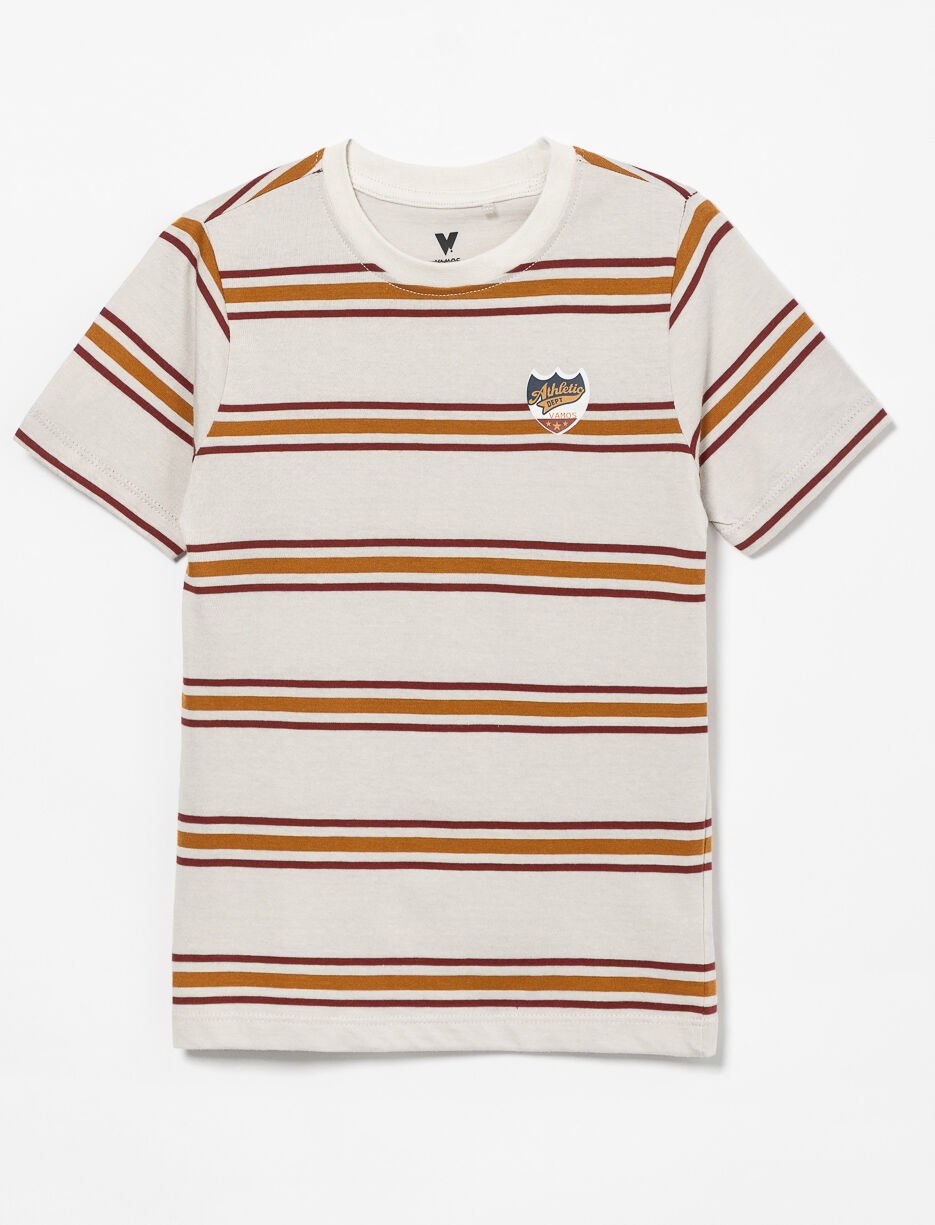 Striped T-shirt with Printed Patch - Little Boy