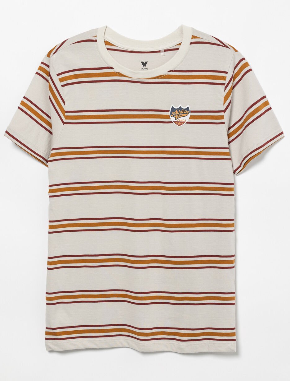 Striped T-shirt with Printed Patch - Teen Boy