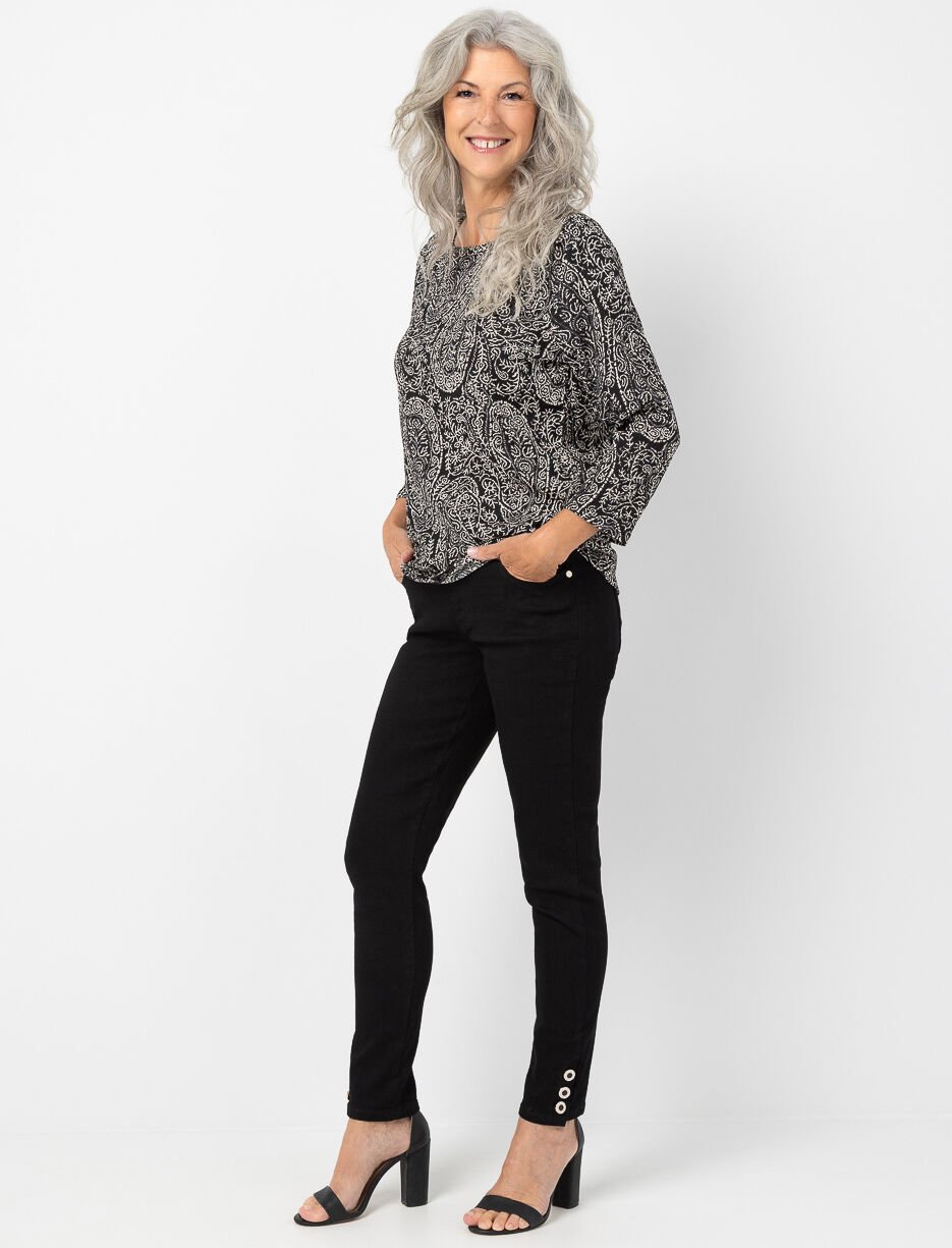 Straight Pull-on Jeans with Ankle Buttons