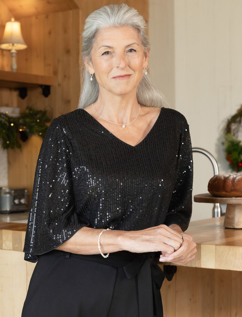 T-shirt en mesh à paillettes et manches 3/4