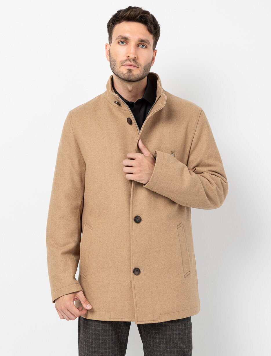 Manteau à col montant en laine mélangée