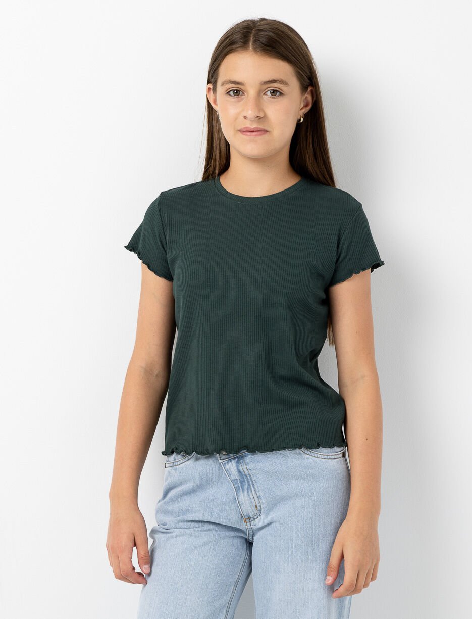 Fitted Ribbed Crew-neck T-shirt