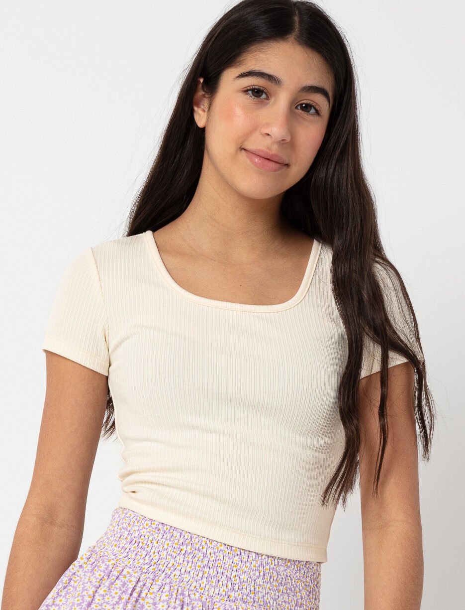 T-shirt côtelé à col carré