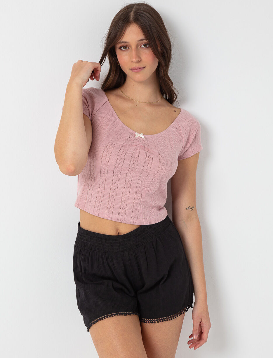 T-shirt uni en maille ajourée