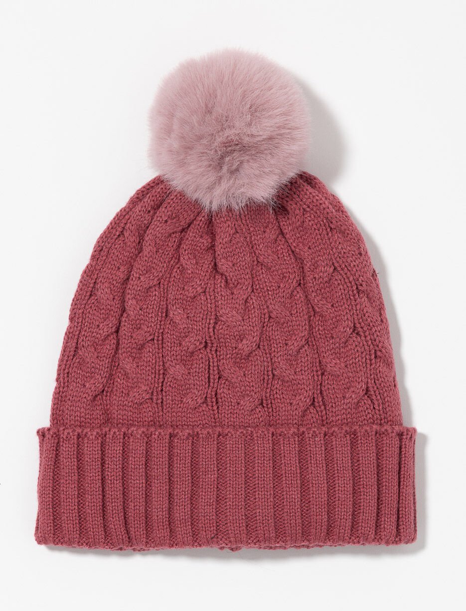 Cable Knit Beanie with Pompom