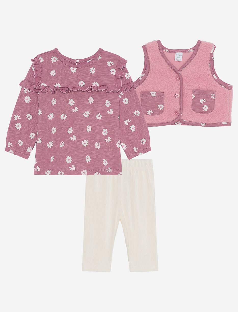 3-piece Set with Sherpa Vest - Baby Girl