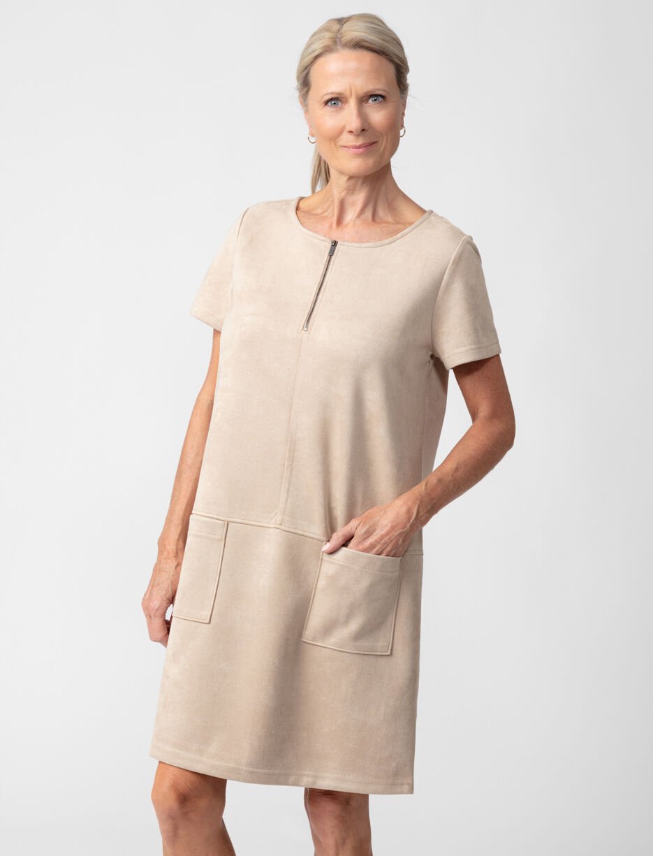 Faux-suede Dress with Zipped Neckline