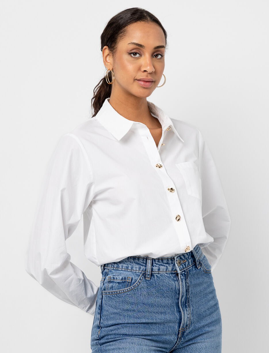 Chemise en popeline à boutons dorés