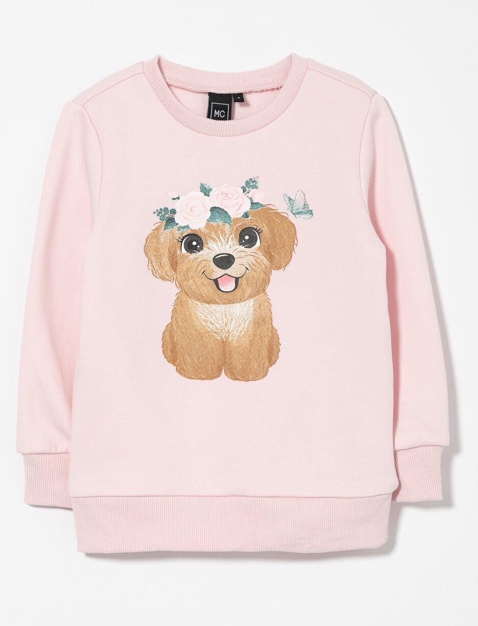 Dog Print Fleece Sweatshirt - Little Girl