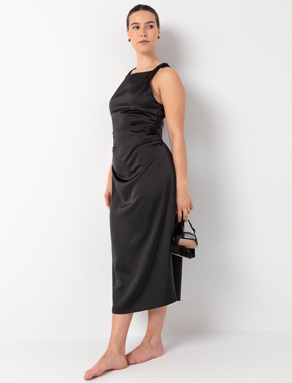 Floral Satin Dress with Gathered Waist