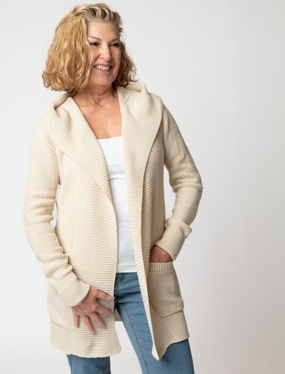 Cardigan ouvert &agrave; capuchon