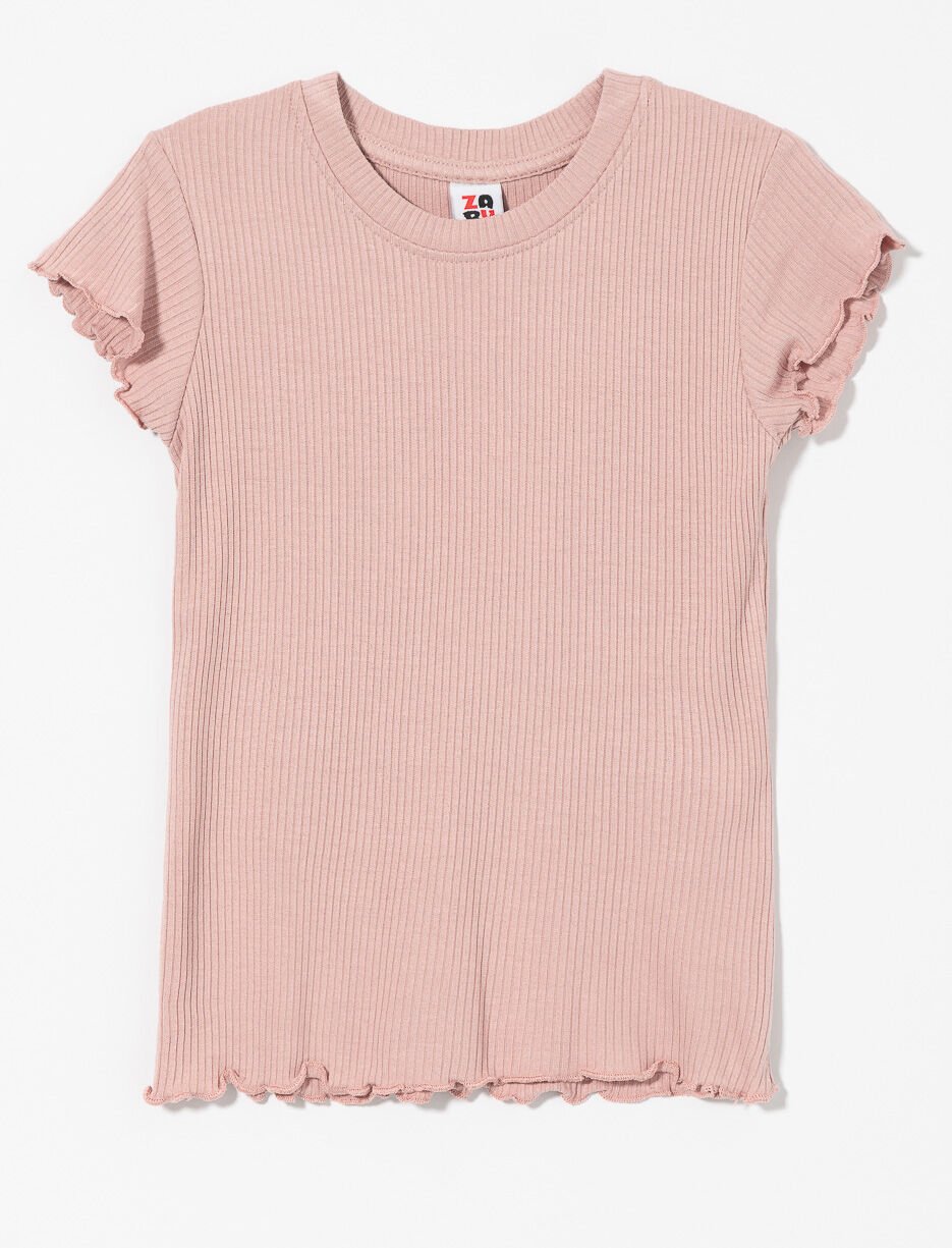 Ribbed T-shirt with Lettuce Trim - Little Girl