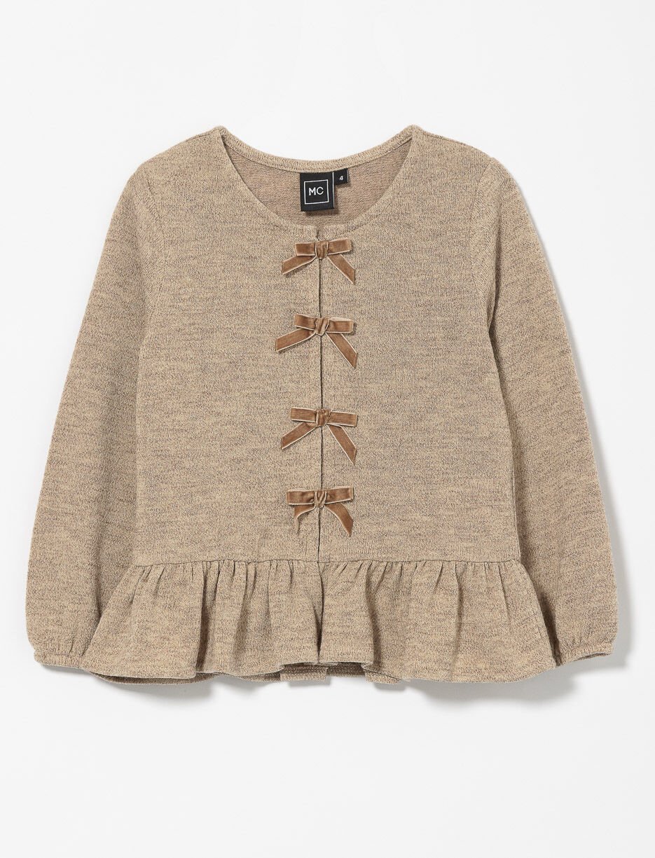 Ruffled Sweater with Decorative Bows - Little girl