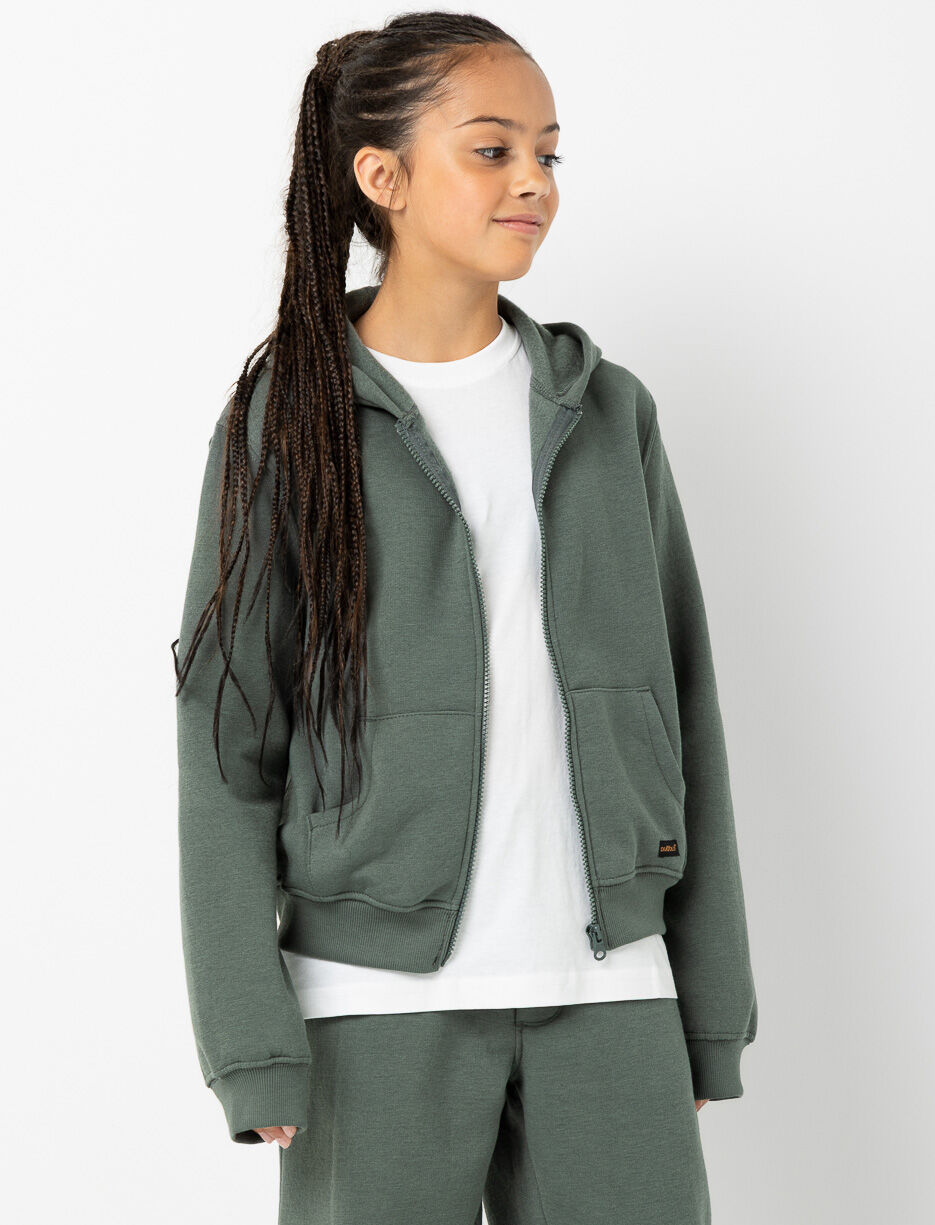 Cardigan zippé à capuchon et poche kangourou