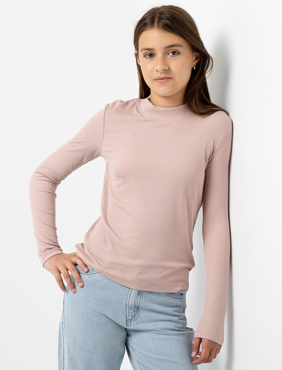 T-shirt côtelé à col montant