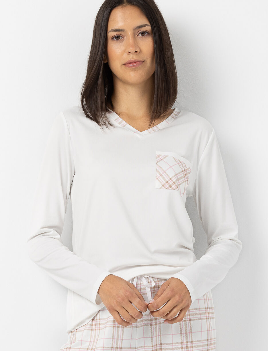 PJ T-shirt with Plaid Pocket