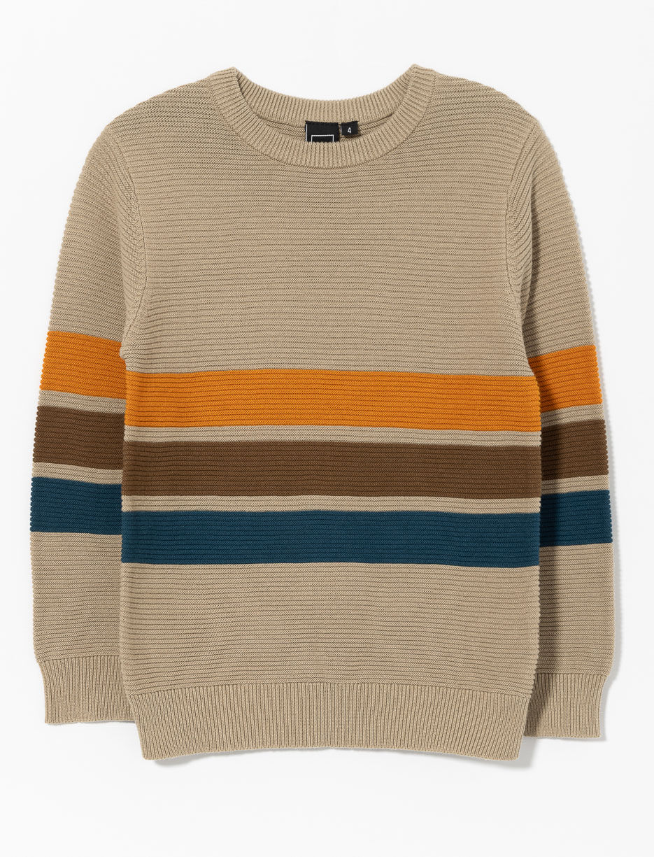 Colour Block Striped Knit Sweater - Little Boy