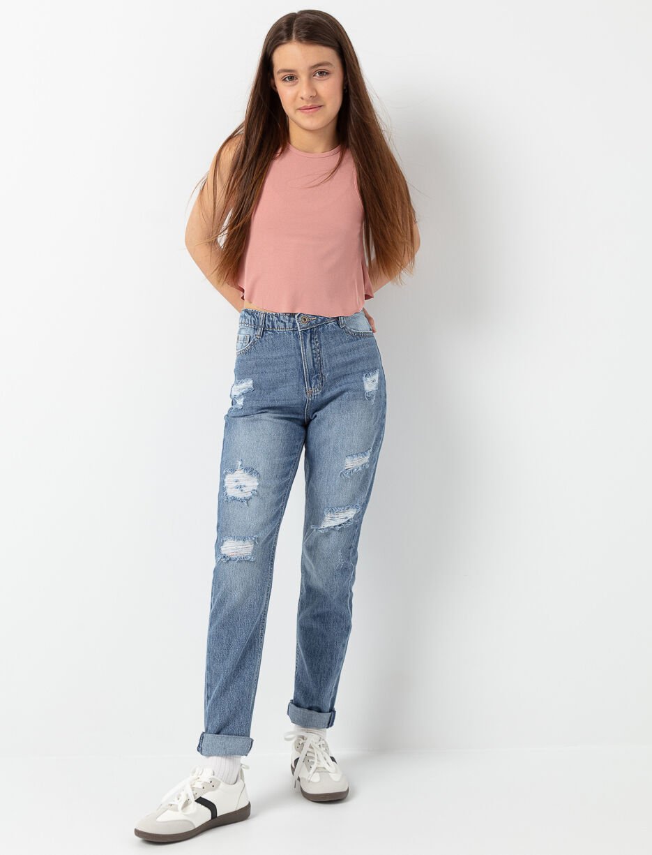 Jean Mom à taille haute déchiré