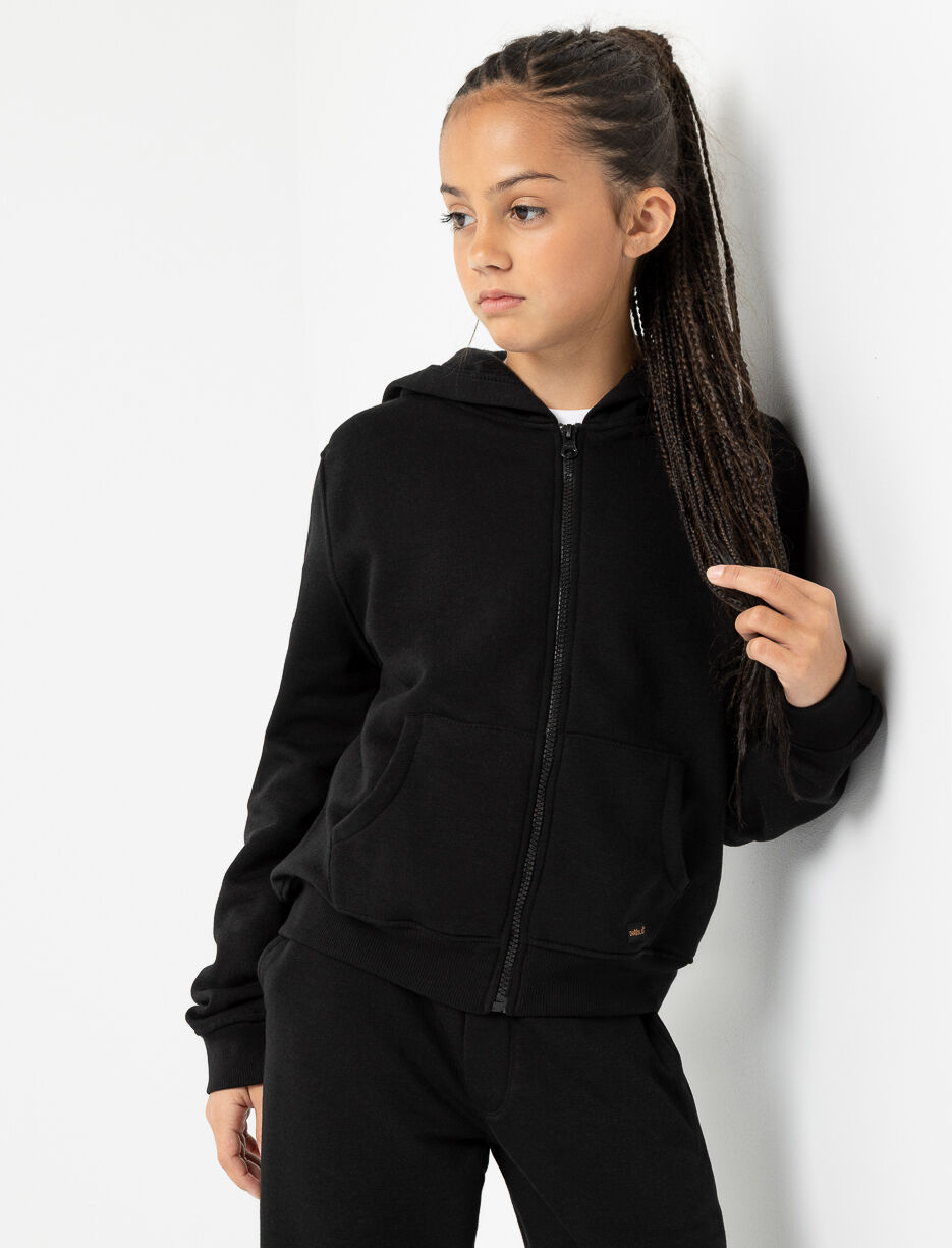 Cardigan zippé à capuchon et poche kangourou