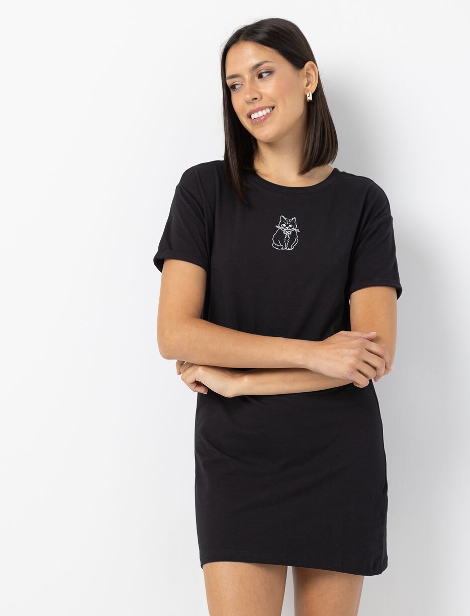 Cat Print T-shirt Dress