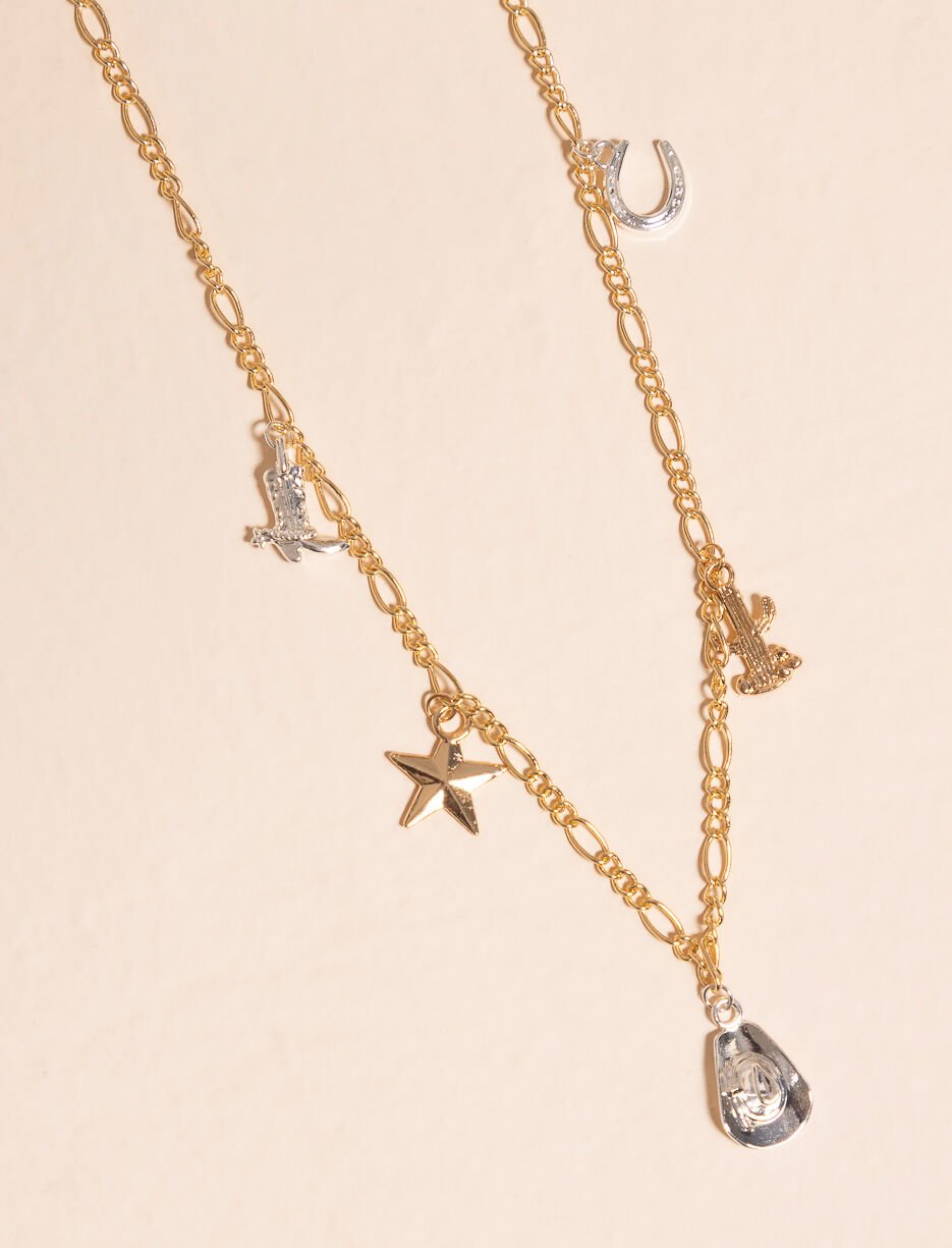 Collier western à breloques dorées et argentées