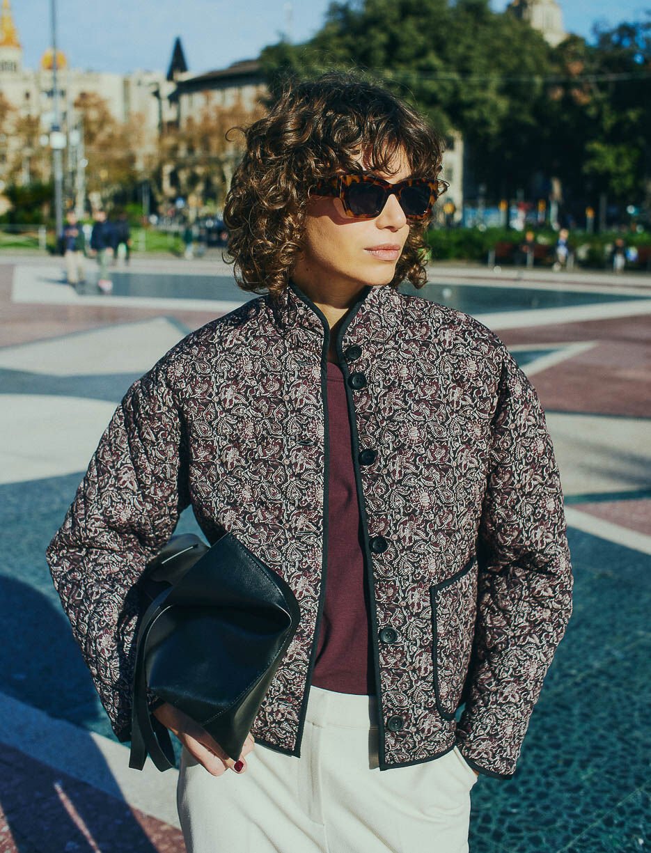 Veste imprimée à col montant boutonnée