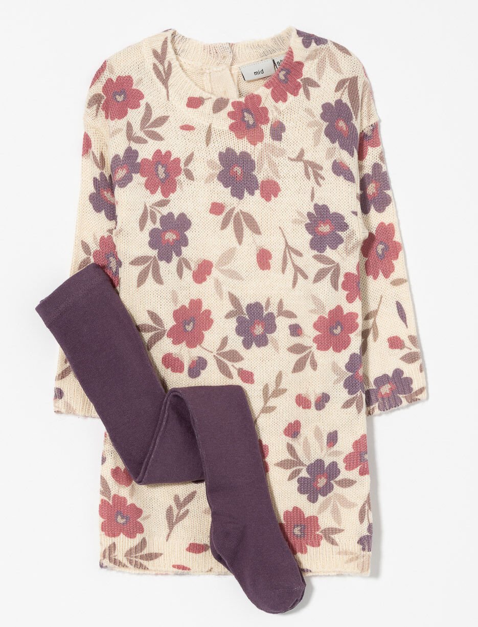 Robe en tricot fleurie avec collants - bébé fille