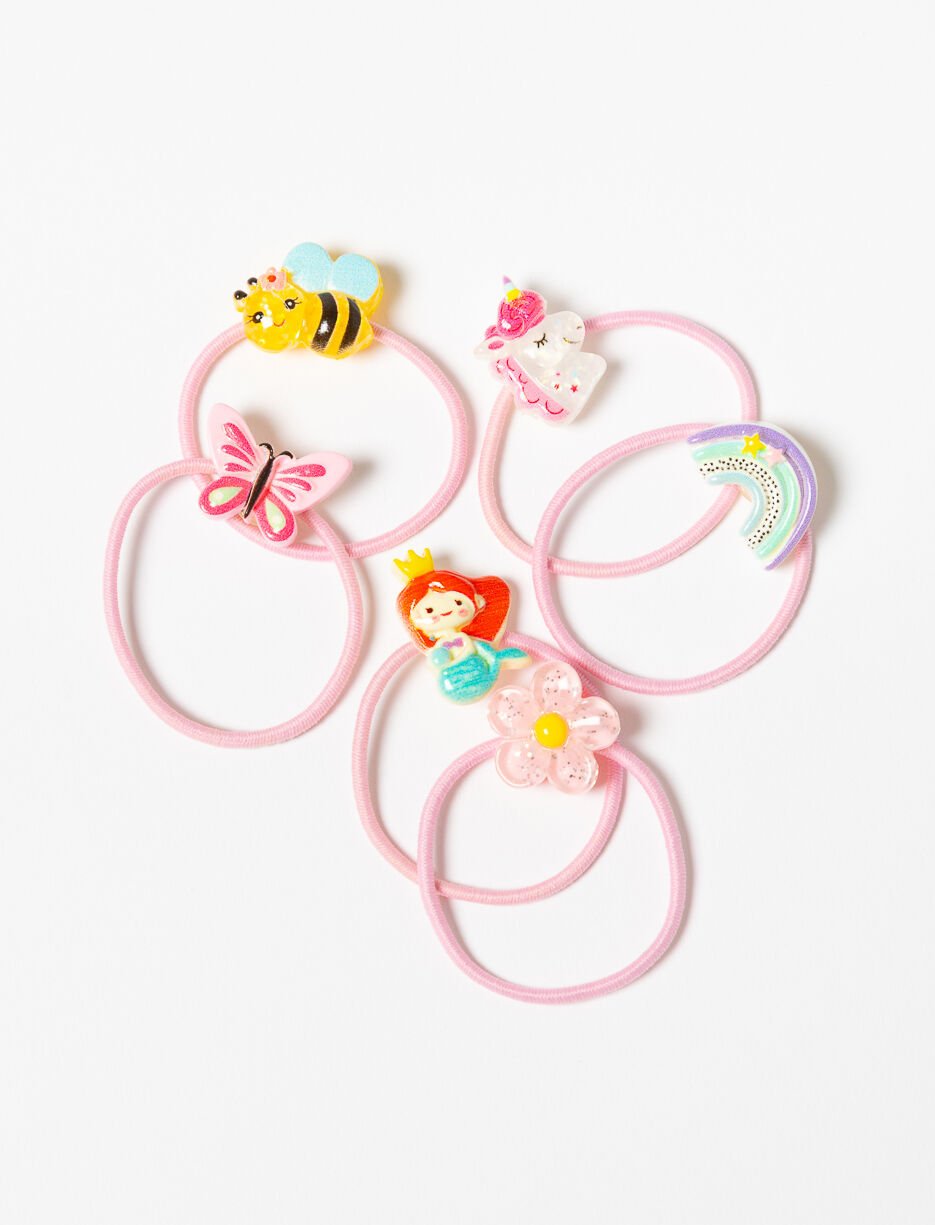 Colorful Hair Elastics with Charms - Pack of 6