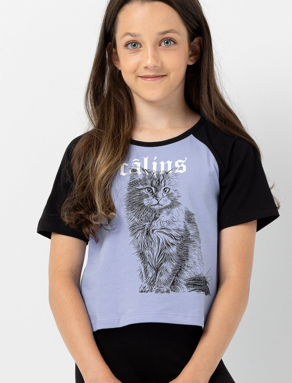 T-shirt semi-ajusté imprimé à manches raglan