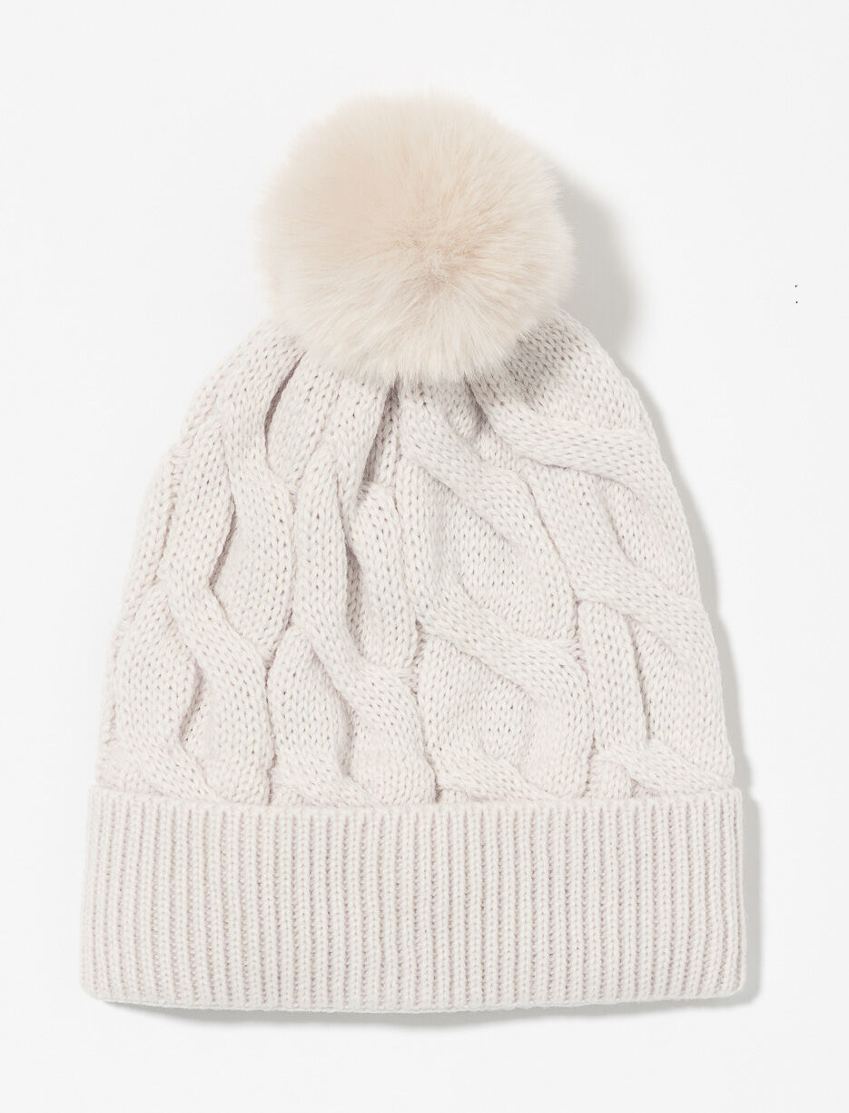 Cable Knit Beanie with Pompom