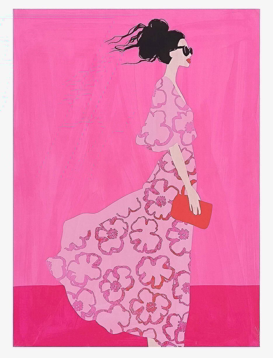 Toile imprimée dame en rose Toile imprimée dame en rose