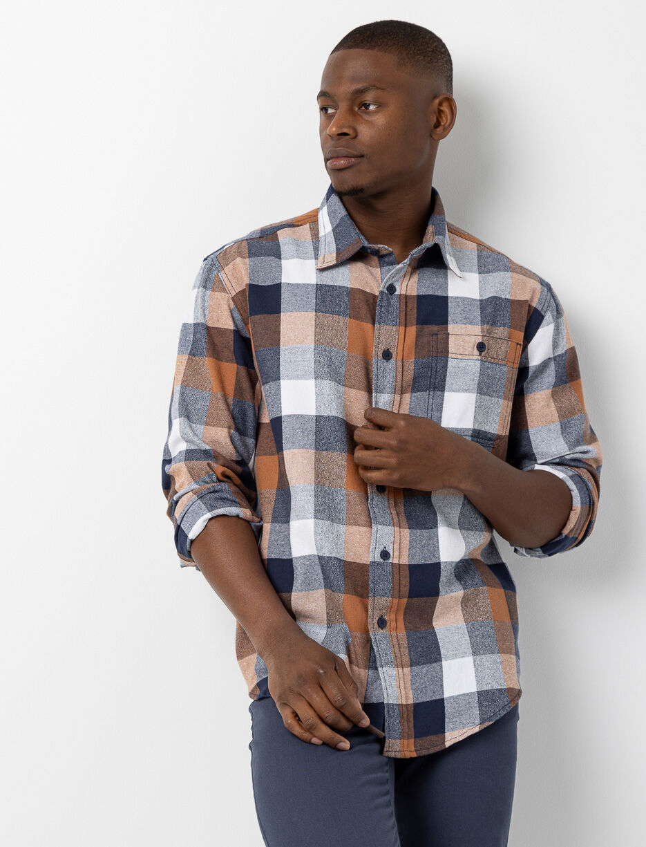 Flannel Plaid Shirt with Chest Pocket