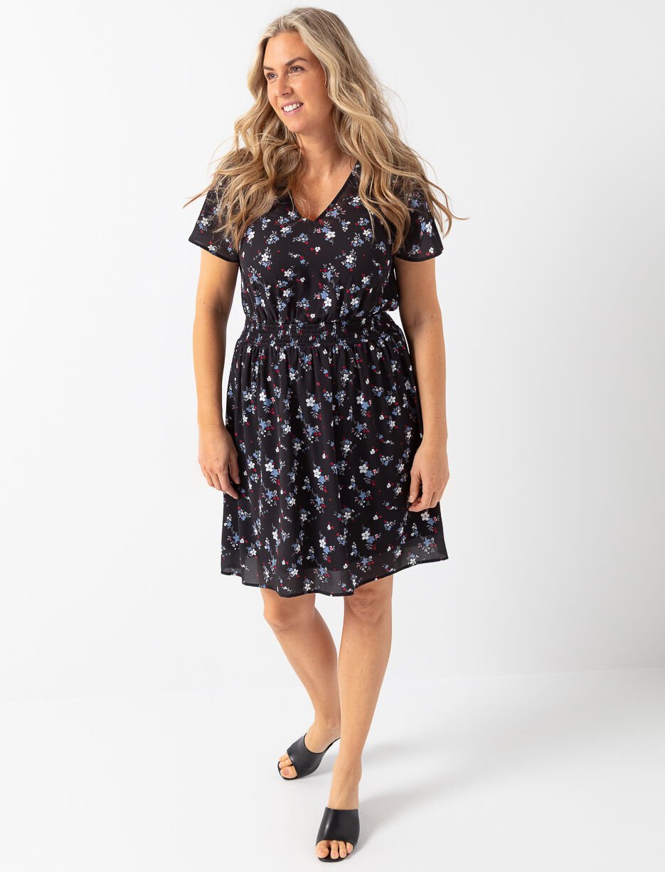 Floral Cinched-waist Dress