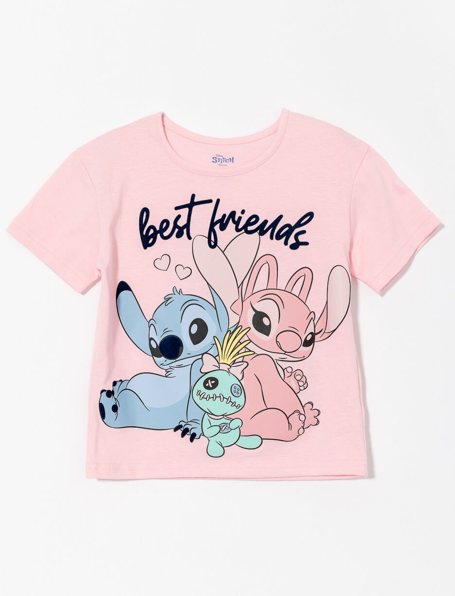 Flocked Velvet Printed T-shirt - Stitch and Angel