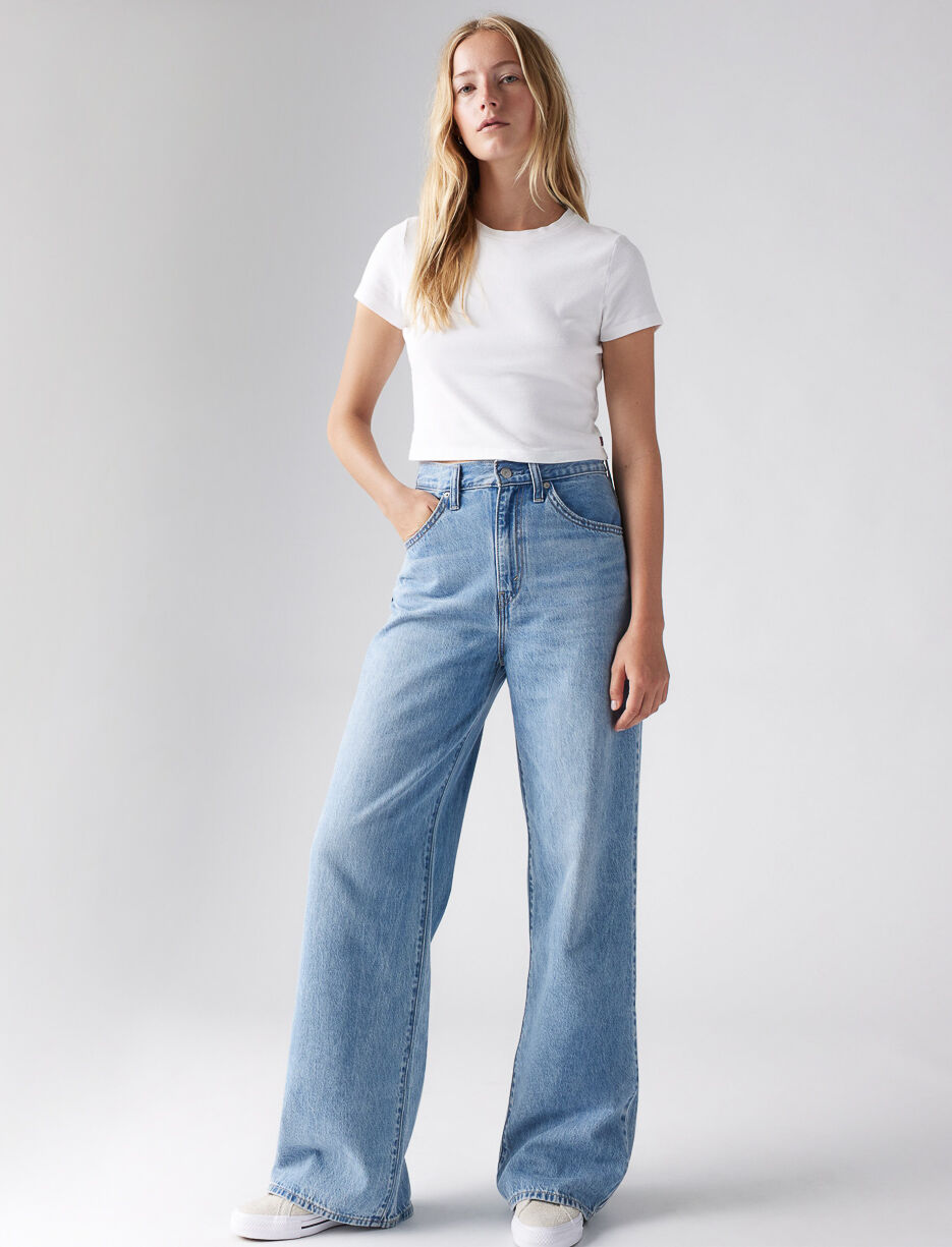 Jean jambe large à taille haute