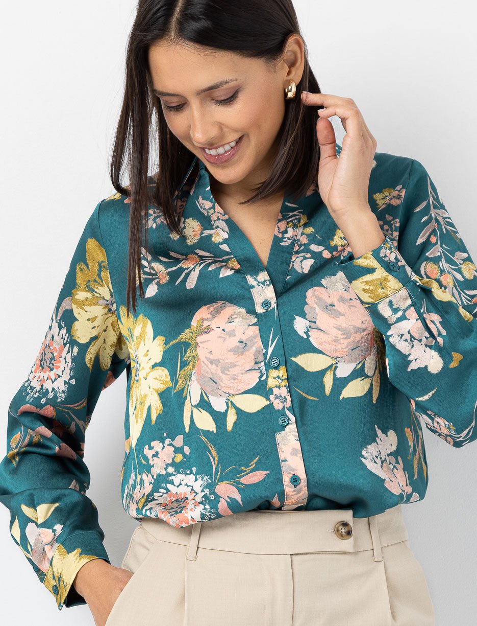Chemise satinée à imprimé floral