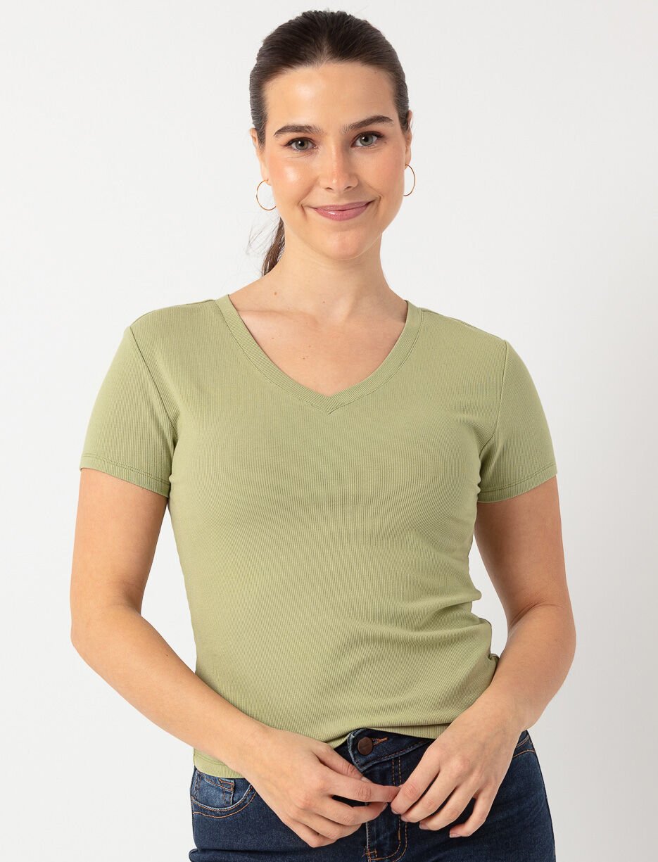 Ribbed V-neck T-shirt