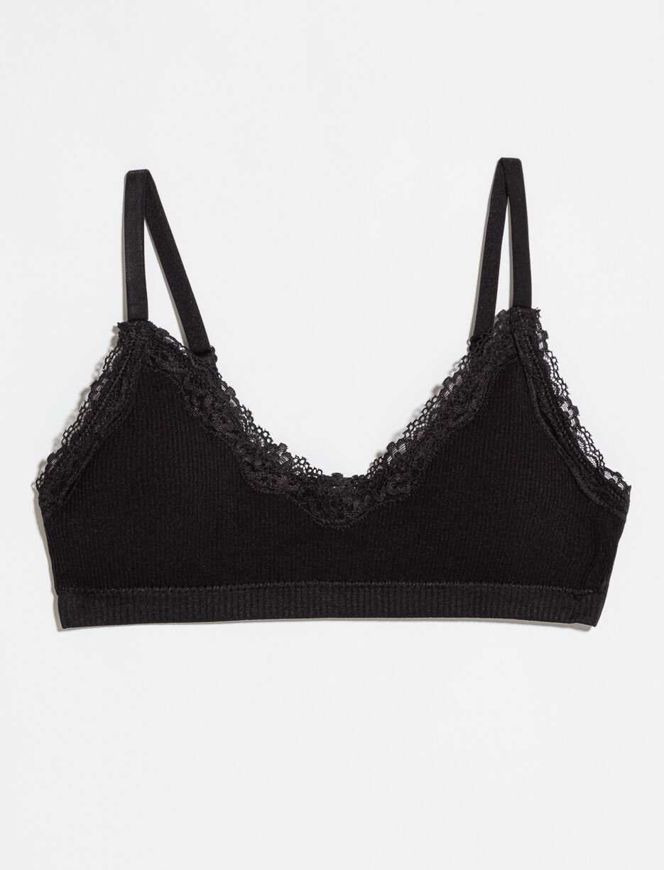 Bralette côtelée à dentelle