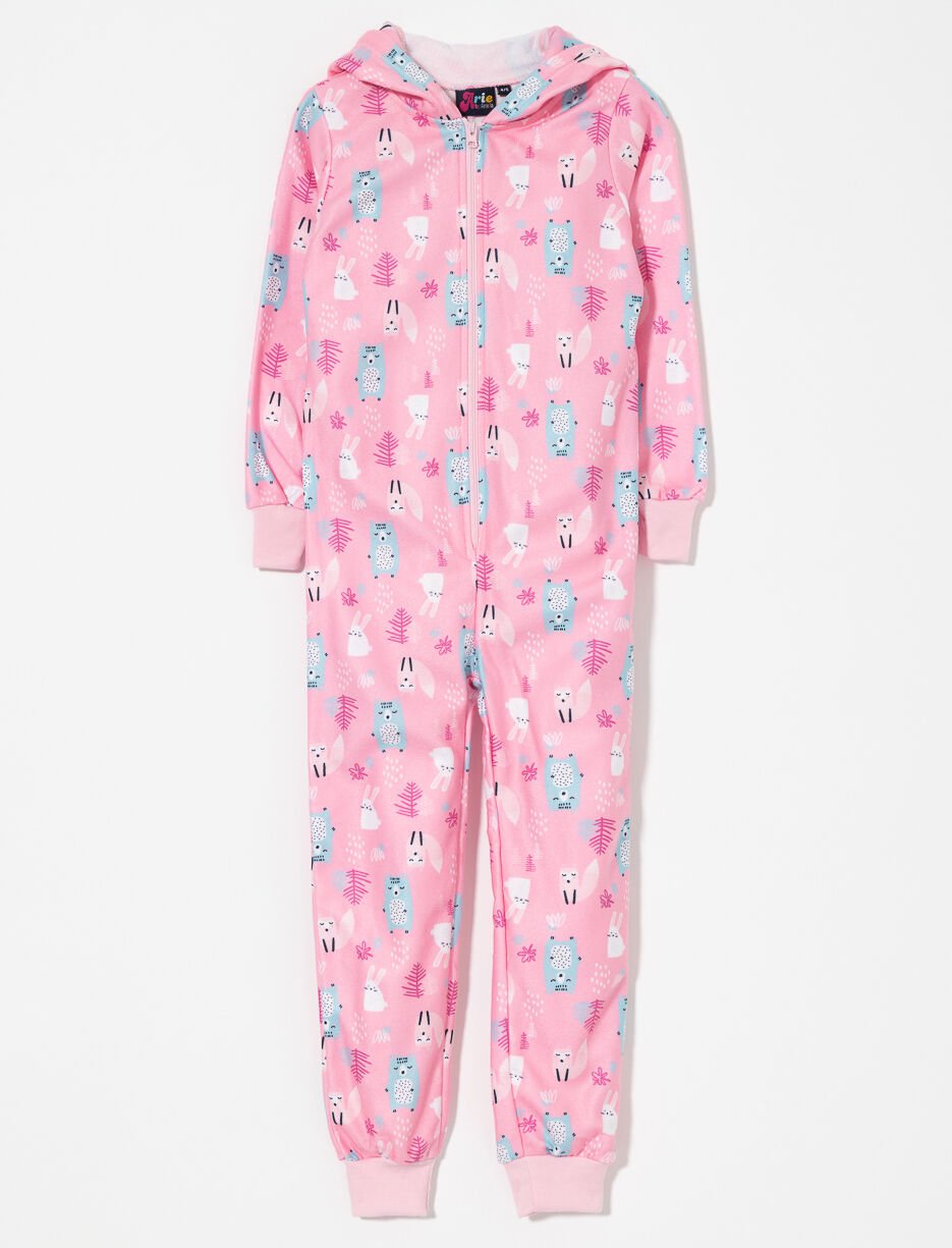 Printed Onesie PJ with Hood - Little Girl